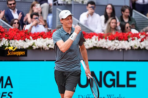 Jannik Sinner celebrates after winning the Madrid Open