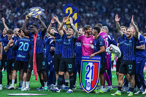 Inter Milan players celebrate victory of Serie A 2025-26 title