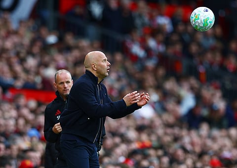 Arne Slot on the touchline against Manchester United