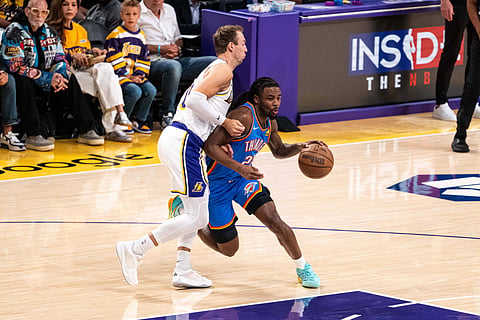 Oklahoma City Thunder and Los Angeles Lakers players in action