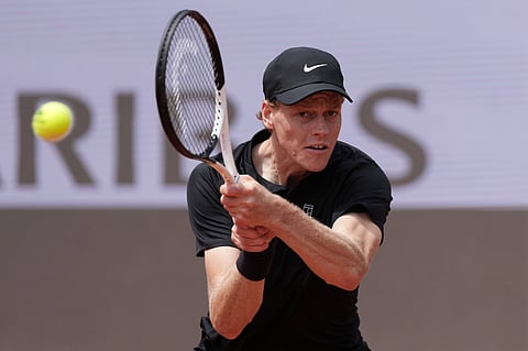 Jannik Sinner in action against Andrey Rublev