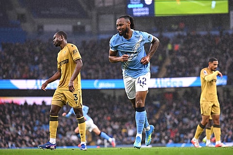 Antoine Semenyo celebrates his goal for Manchester City 