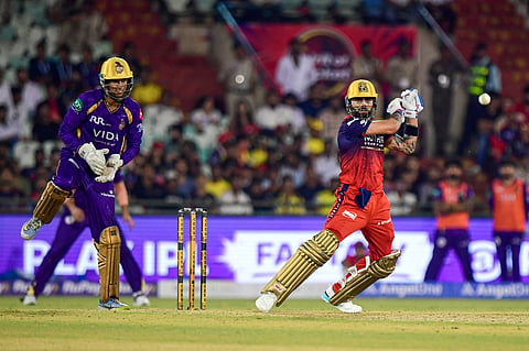Virat Kohli plays a shot against Kolkata Knight Riders 