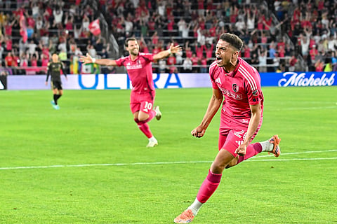 Rafael Santos celebrates his goal against Los Angeles FC