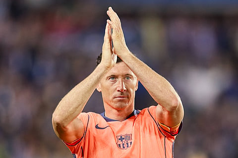 Robert Lewandowski at full-time against Deportivo Alaves