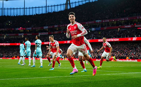 Kai Havertz celebrates scoring the winning goal for Arsenal