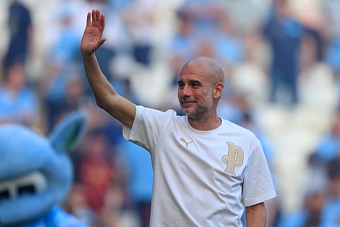 Pep Guardiola waves farewell to the Etihad fans 