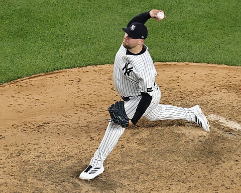 New York Yankees pitcher David Bednar in action