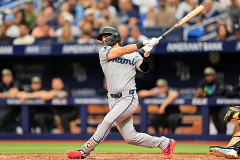 Miami Marlins baseman Connor Norby in action