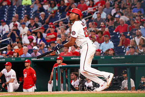 Washington Nationals right hander James Wood in action
