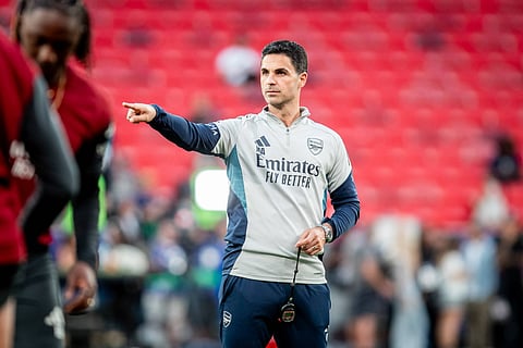 Mikel Arteta during training session ahead of the UCL final 