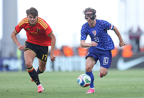 Luka Modric in action during friendly match against Belgium