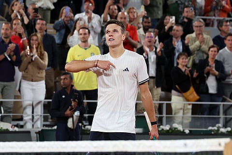 Jakub Mensik celebrates his win against Joao Fonseca