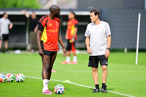 Belgium coach Rudi Garcia with Romelu Lukaku