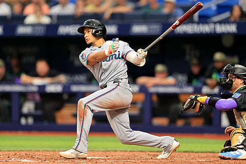 Miami Marlins baseman Javier Sanoja