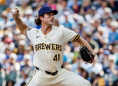 Milwaukee Brewers pitcher Jake Woodford in action