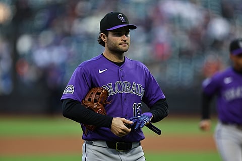 Colorado Rockies baseman Kyle Karros in action