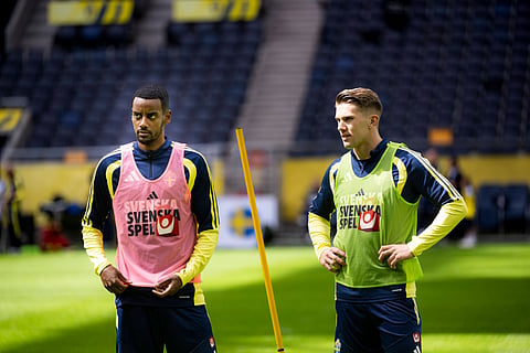 Sweden strikers Alexander Isak and Viktor Gyokeres during training session