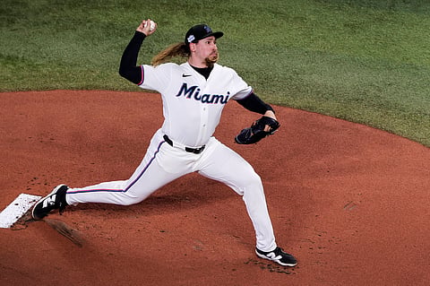 Miami Marlins pitcher Lake Bachar