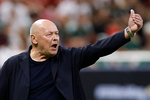 Miroslav Koubek on the touchline against South Korea