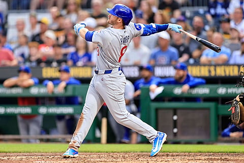 Chicago Cubs left fielder Ian Happ in action