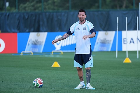 Lionel Messi is seen during the Argentina training session