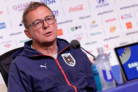 Austria coach Ralf Rangnick at the pre-match press conference