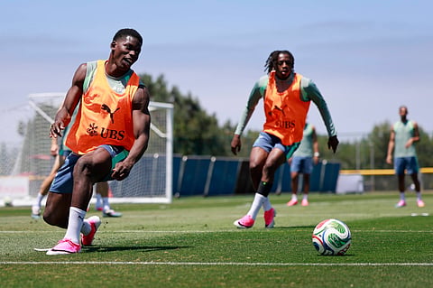 Breel Embolo and Johan Manzambi during Switzerland training session