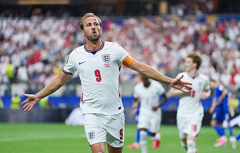 Harry Kane celebrates his goal against Croatia