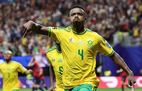 Teboho Mokoena celebrates his equalizer against Czechia