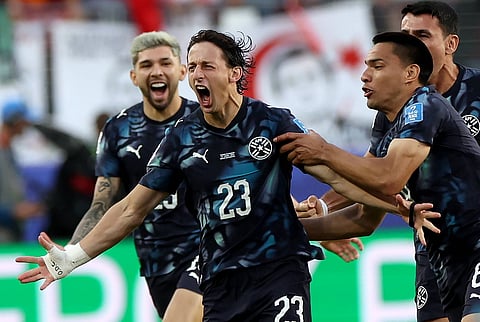 Matias Galarza celebrates after scoring the winning goal against Turkey