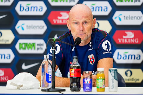 Stale Solbakken during a press conference
