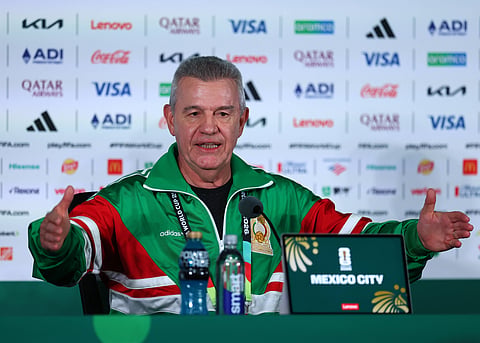 Javier Aguirre in attendance at the pre-match press conference