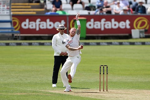 Ben Stokes is seen in bowling action for Durham against Northamptonshire