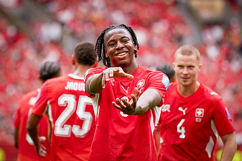 Johan Manzambi celebrates his goal against Canada