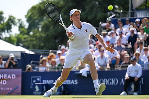 Jannik Sinner in action during the Giorgio Armani Tennis Classic