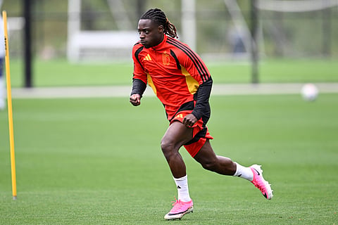 Jeremy Doku pictured during training session 