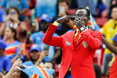 DR Congo superfan Michel Kuka Mboladinga in attendance during Congo vs Colombia