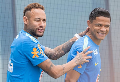 Neymar and Douglas Santos during training session 