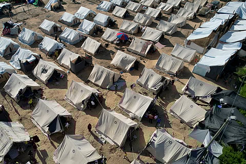 REFUGE. The United Nations Development Programme provided tents set up for Palestinians displaced by the Israeli bombardment of the Gaza Strip, are seen in Khan Younis on Thursday, Oct. 19, 2023.