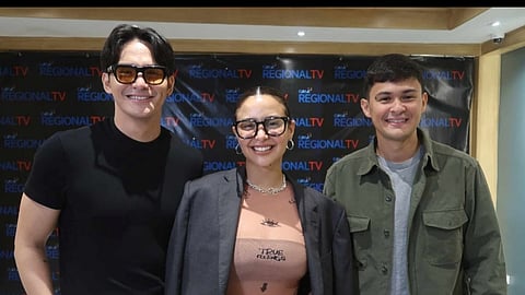 MEDIACON: Ang lead cast sa “Black Rider” nga silang Ruru Madrid, Yassi Pressman ug Matteo Guidicelli atol sa media conference sa Sugbo. / GMA