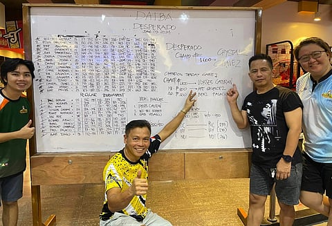 WINNERS ALL. Crystal Chavez, standing right, wins the last seat in the Davao Tenpin Bowlers Association (Datba) Bowler of the Year 2023 grand championship tournament slated on Sunday, January 14, 2024, at the SM Lanang bowling center. Also in the photo from left, regular Tuesday tournament third placer Benz Palacio, runner-up Art Galendez, and champion Ulysses Caturan. 