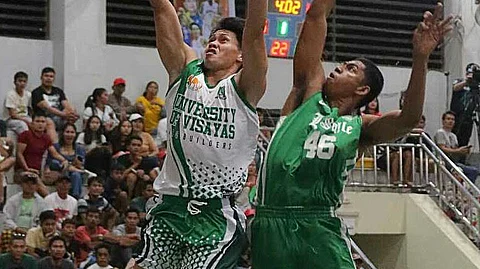 SOARING. University of the Visayas wingman Raul Gentallan escapes for a transition layup. 
