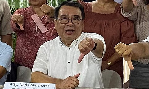 Lawyer Neri Colmenares attends the No to Cha-Cha Davao Network event on March 14, 2024 in Davao City.