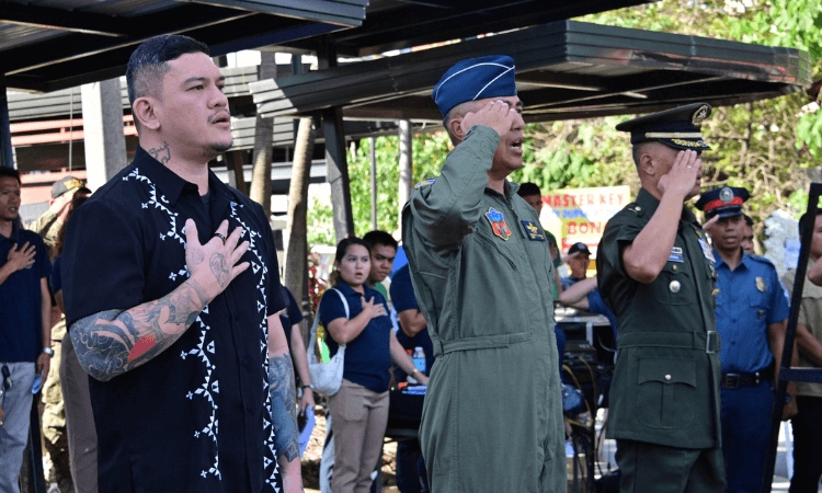 Davao City Mayor Sebastian "Baste" Duterte (left) leads the wreath laying at the Veteran's Memorial Monument in C. Bangoy Street, Davao City in commemoration of the 82nd Araw ng Kagitingan, on Tuesday morning, April 9, 2024. 
