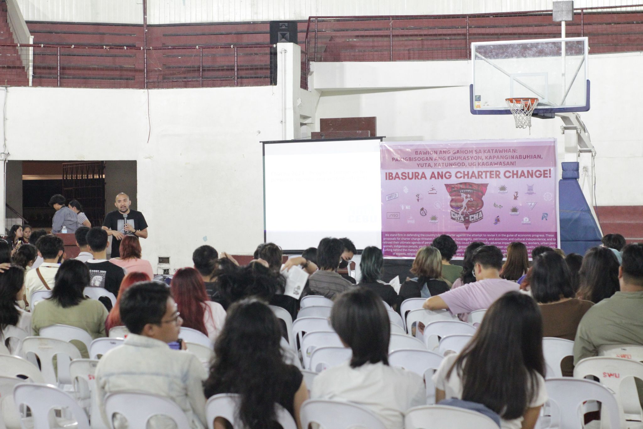 Youth leaders and student organization representatives of major universities in Cebu gathered on Monday, April 1, 2024, for an anti-Charter Change gathering at the Southwestern University Aznar Coliseum in Cebu City. 

