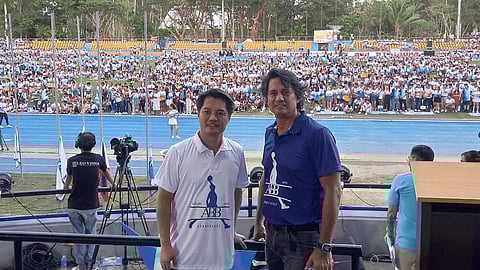 Bacolod City Mayor Alfredo Abelardo Benitez (left) leads the opening of 1st Mayor Albee Sportsfest with 4th District Leyte Congressman Richard Gomez at the Panaad Park and Stadium on Saturday, May 25.