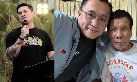 Davao City Mayor Sebastian Duterte (left), Senator Bong Go and former president Rodrigo Duterte (right)