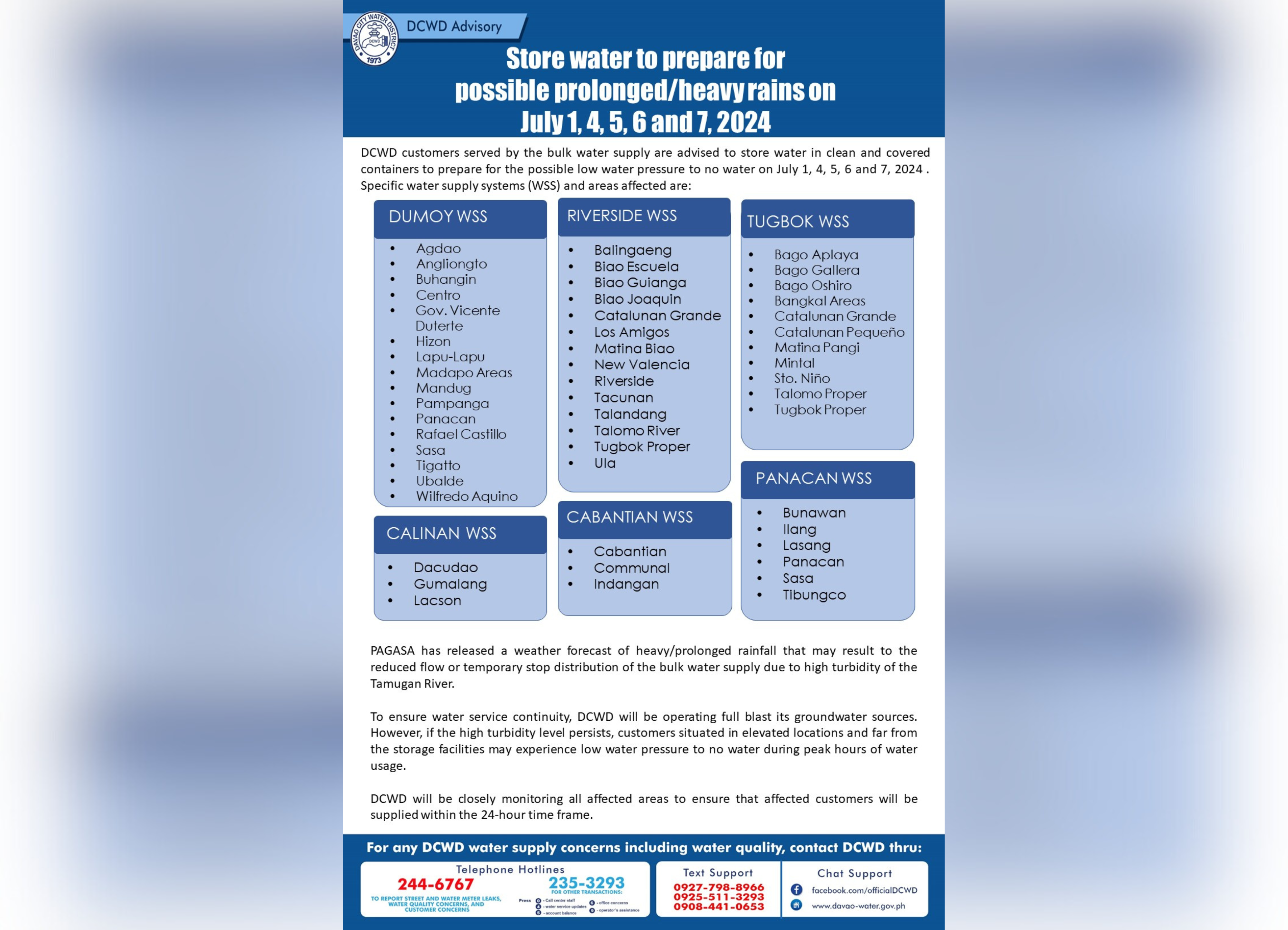 Dabawenyos warned of water interruptions amid heavy rainfall 