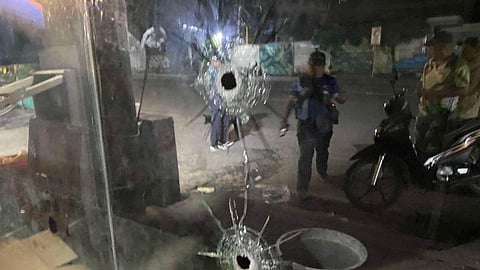 Two motorcycle-riding gunmen who opened fire on a building in Cabantan corner Archbishop Reyes Avenue, Barangay Luz, Cebu City, around 3 a.m. on Tuesday, July 30, 2024, are now being hunted by the police. (Contributed)